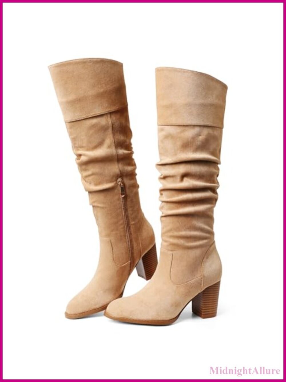 Women's Suede Slouch Knee High Boots Chunky Heel Tall Fall Boot